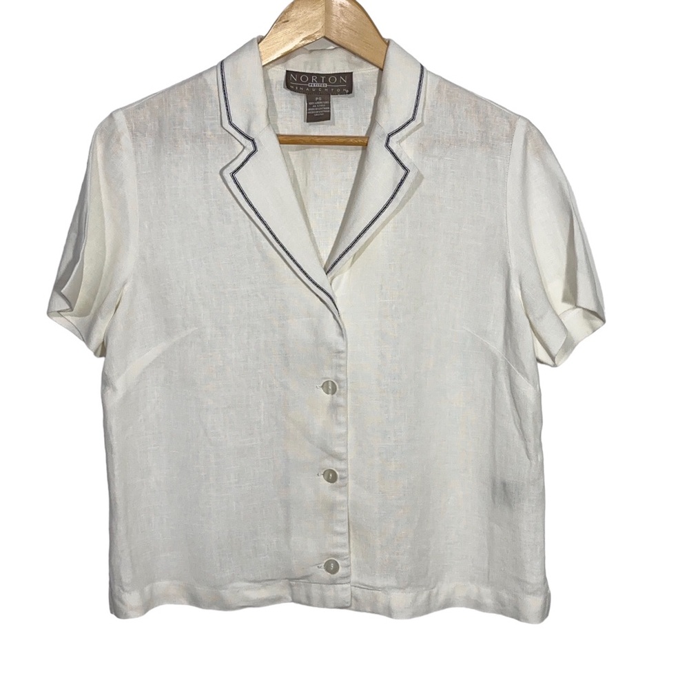 Norton Petites Vintage Linen Button Down Shirt Womens PS Business Casual Office